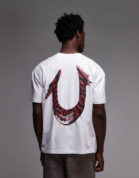 True Religion – Biały T-shirt oversize z malowanym logo na plecach - view 1