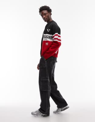True Religion Big T Baggy Cargo Jeans In Black