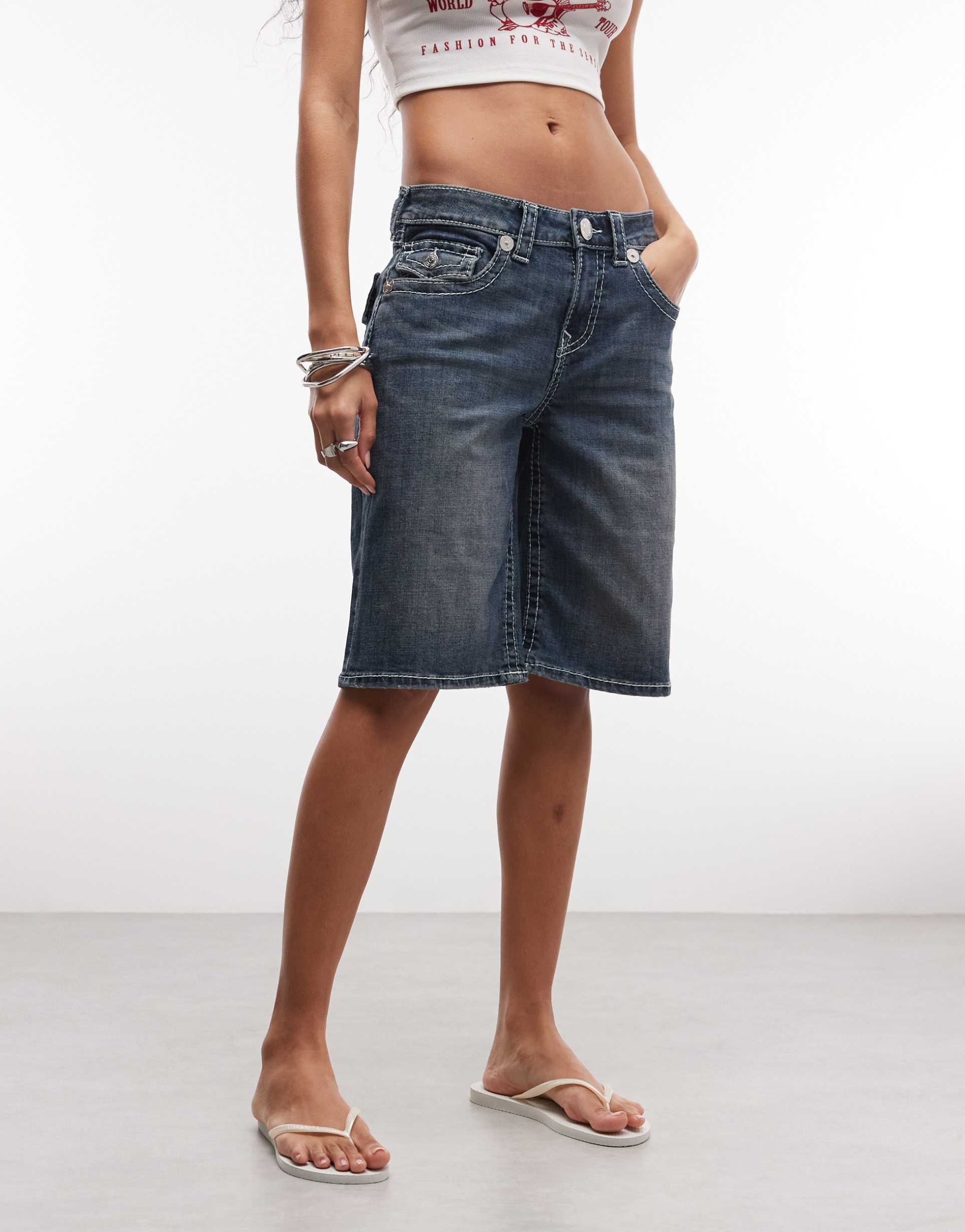 true religion big t baggy jorts in blue radiance