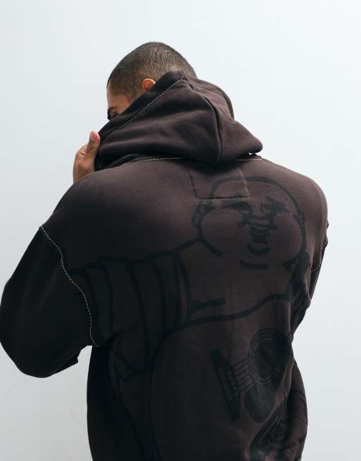 True Religion - Big T - Brun hættetrøje med lynlås og logodetalje, 5 af 5