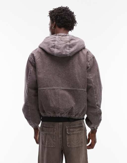 True Religion Big T hooded workwear jacket in brown wash | ASOS