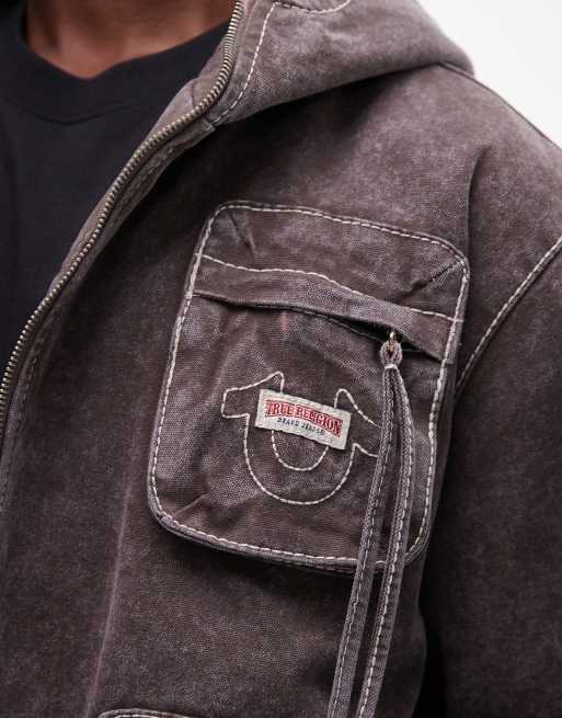 True Religion Big T hooded workwear jacket in brown wash | ASOS