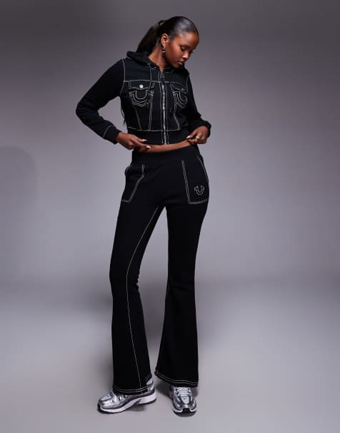 True Religion - Big T - Joggers a zampa neri con tasche e cuciture a contrasto in coordinato - view 1