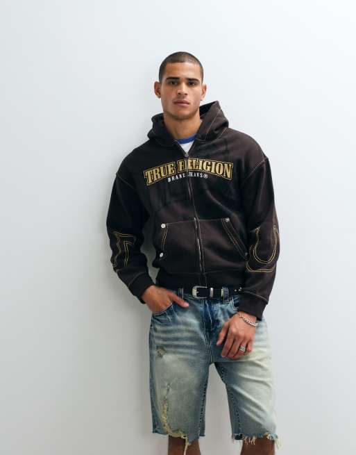 True Religion – Big T – Kapuzenjacke in Braun mit Logo-Detail, 3 von 5