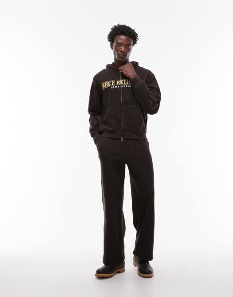 True Religion Big  T logo baggy jogger co-ord in brown