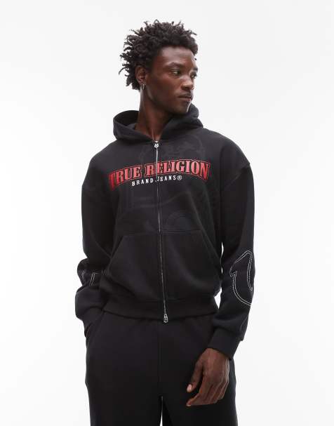 True Religion Big T logo detail zip through hoodie co-ord in black - view 1
