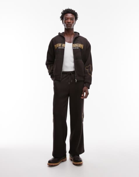 True Religion Big T logo detail zip through hoodie in brown (part of a set) - view 1