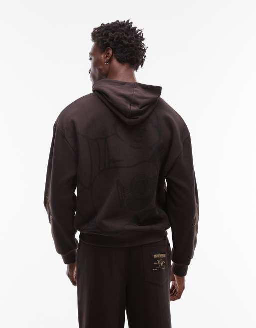 True Religion Big T logo detail zip through hoodie in brown | ASOS