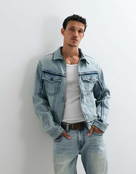 True Religion big T moto denim jack co-ord in lichtblauw met lichte wassing - view 1