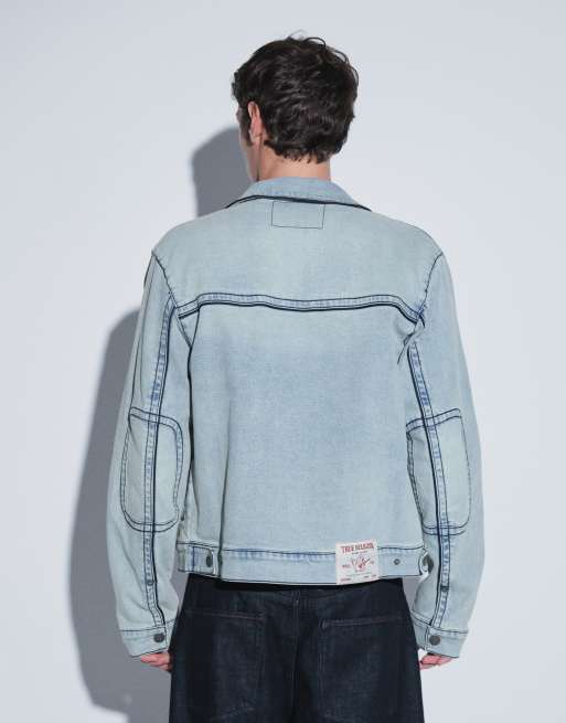 True Religion Big T Moto Denim-Jacke als Set in hellblauem Denim, 3 von 5