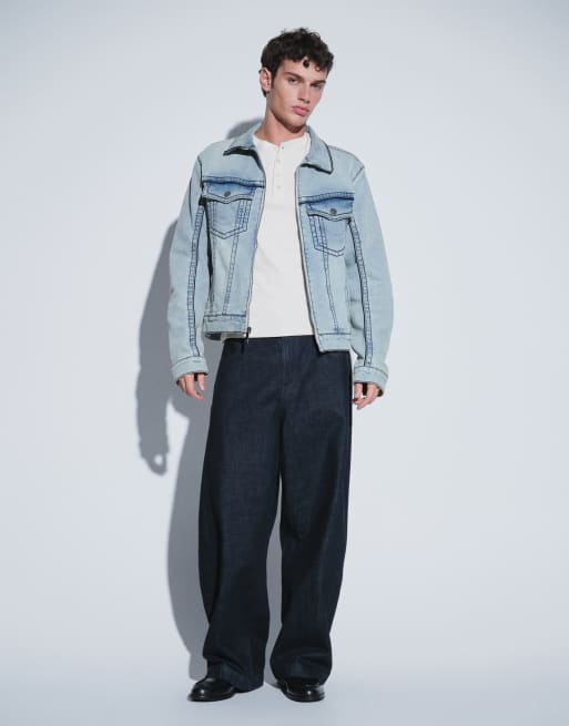 True Religion big T moto denimjacka set i ljusblå tvätt, 2 av 5