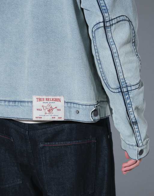 True Religion big T moto denimjacka set i ljusblå tvätt, 5 av 5