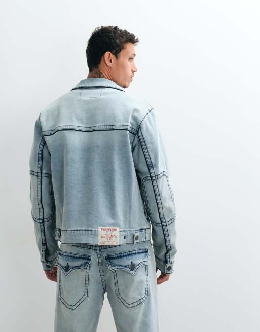 True Religion big T moto denimjakke i lyseblå vask, del af sæt, 3 af 5