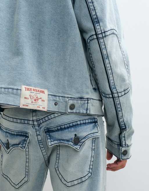 True Religion big T moto denimjakke i lyseblå vask, del af sæt, 4 af 5
