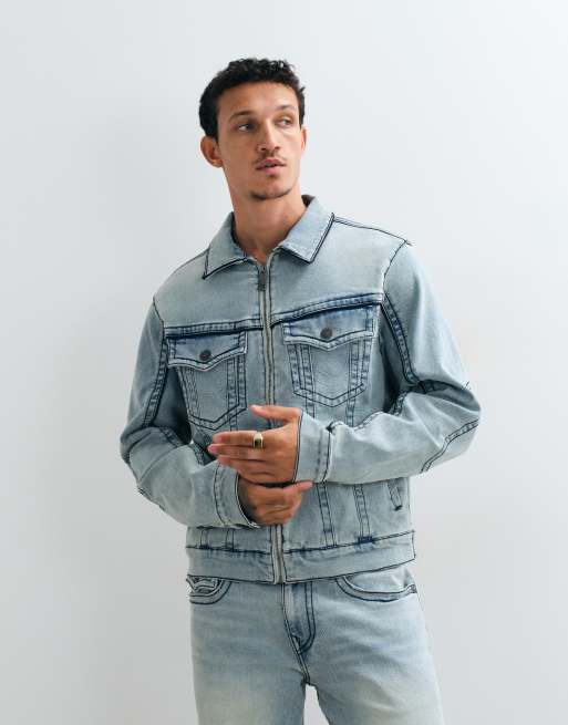 True Religion big T moto denimjakke i lyseblå vask, del af sæt, 5 af 5