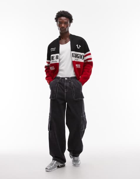 True Religion Big T baggy cargo jeans in black wash