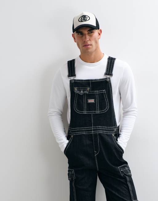 True Religion big t straight fit overall dungarees in black wash, 5 of 5