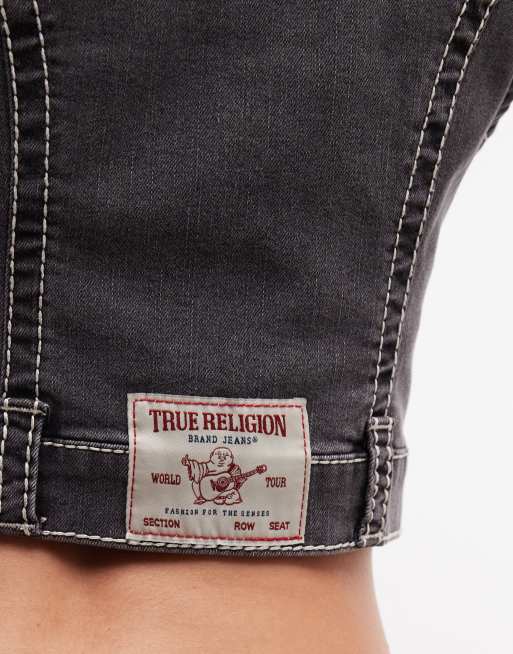 True Religion - Big T - Vasket grå croptop med lynlås i denim - Del af sæt, 3 af 4