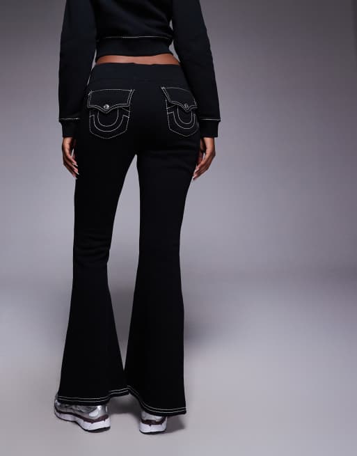 True Religion - Big T - Pantalon de jogging d'ensemble évasé avec poches et coutures contrastantes - Noir, 4 de 5