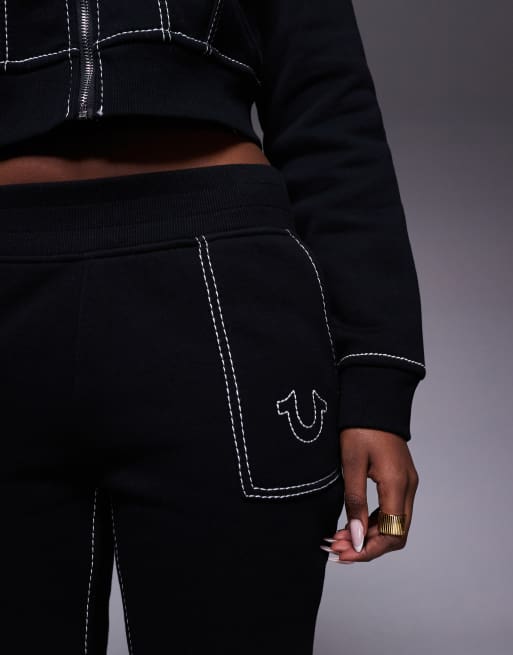 True Religion - Big T - Pantalon de jogging d'ensemble évasé avec poches et coutures contrastantes - Noir, 5 de 5
