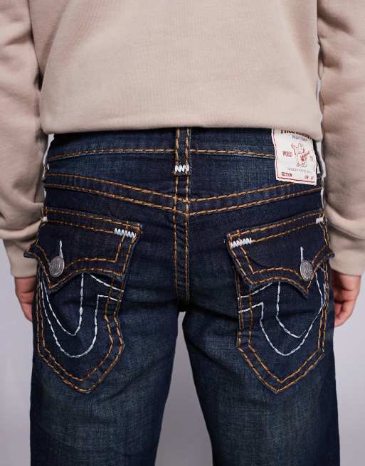 True Religion - Billy - Jeans dritti con patta blu lavaggio scuro, 4 di 5