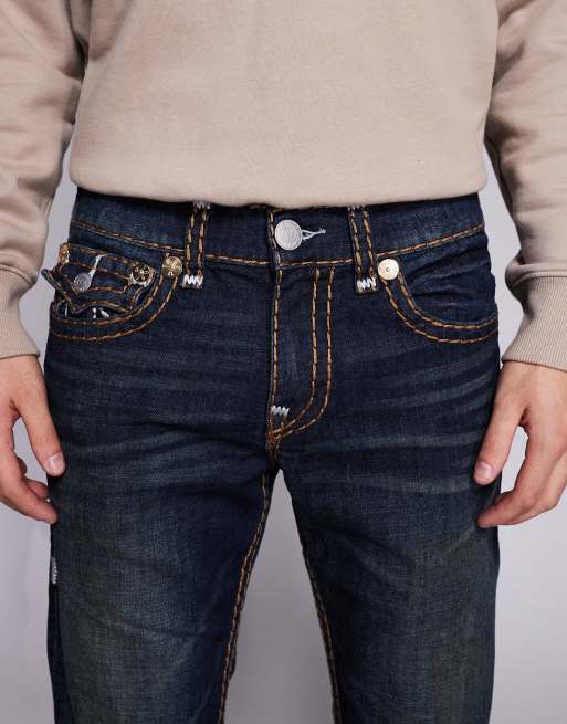 True Religion - Billy - Jeans dritti con patta blu lavaggio scuro, 5 di 5