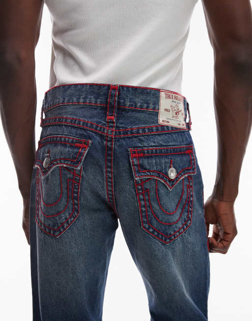 True Religion – Billy Super T – Niebieskie jeansy z czerwonymi