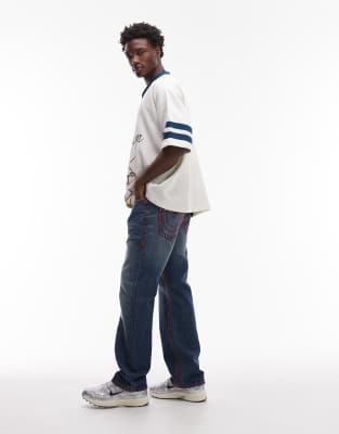True Religion Billy Super T Red Stitch Flap Pocket Jeans In Blue