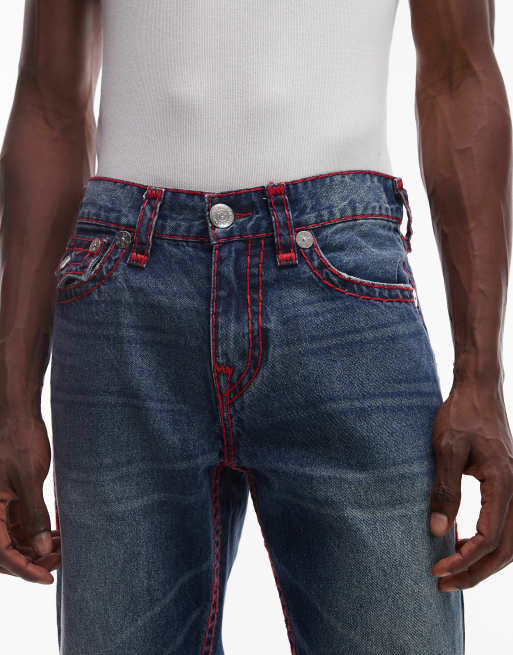 True Religion Billy super T red stitch flap pocket jeans in mid