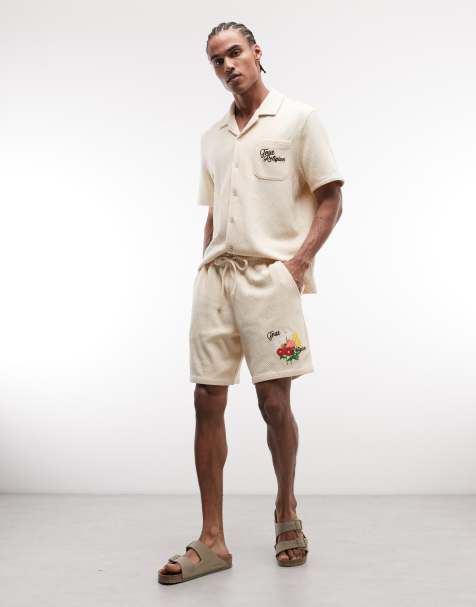 True Religion – Blekt sandfärgade, stickade shorts med blommotiv, del av set - view 1