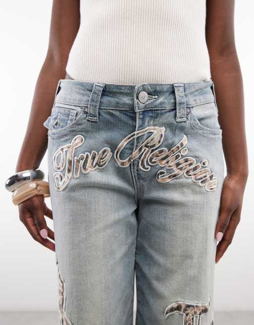 True Religion - Bobbi - Baggy jeans met logoprint in lichte wassing blauw, 4 van 5