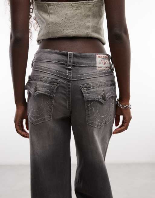 True Religion bobbi flap pocket baggy jeans med krystal-logo i vasket grå, 5 af 5