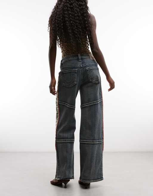 True Religion - Bobbi - Jeans ampi lavaggio blu medio con pannelli laterali a contrasto, 3 di 5