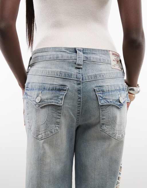 True Religion – Bobbi – Ljusblå, tvättade, baggy jeans med logga, 5 av 5
