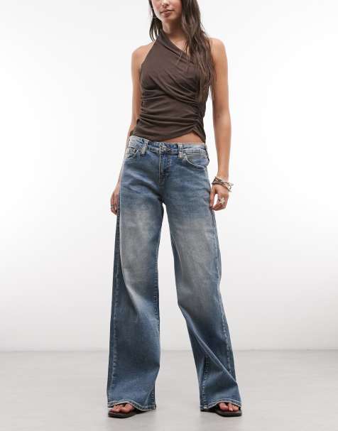 True Religion – Bobbi – Mellanblå, tvättade jeans i baggy fit - view 1