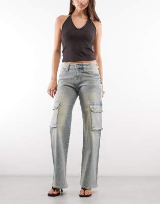 Bobbi - Pantalon cargo à strass - Délavage clair-multicolore W28
