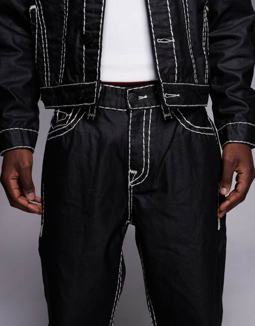 True Religion Bobby baggy flap pocket jeans co-ord in coated black