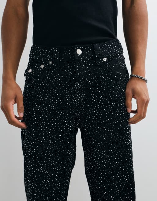 True Religion - Bobby Big T - Jeans ampi neri con tasca con patta e cristalli, 3 di 5
