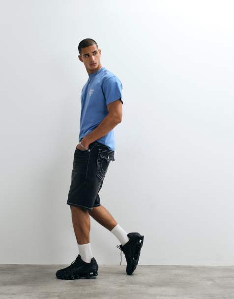 True Religion – Bobby – Big T – Svarta, tvättade jeansshorts med fickor med viklock - view 1