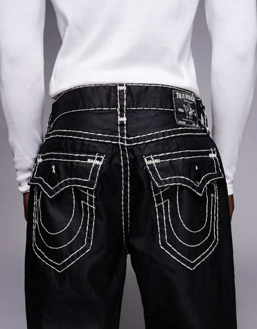 True Religion - Bobby - Jeans ampi lavaggio nero spalmato con tasche con patta in coordinato, 4 di 5