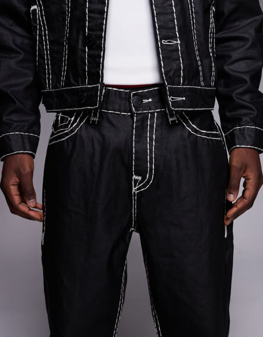 True Religion - Bobby - Jeans ampi lavaggio nero spalmato con tasche con patta in coordinato, 5 di 5