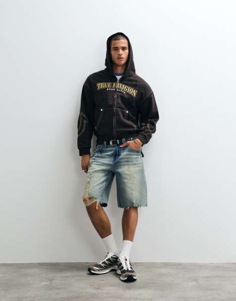 True Religion - Bobby - Short en jean avec poche à rabat et ourlet brut - Bleu clair délavé - view 1
