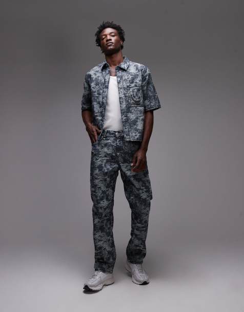 True Religion - Bobby Super T - Blå dad-jeans med flaplommer i jacquard - Del af sæt - view 1