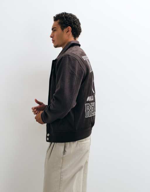 True Religion bomber in camoscio con logo sul retro marrone, 2 di 5