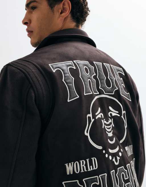 True Religion bomber in camoscio con logo sul retro marrone, 5 di 5