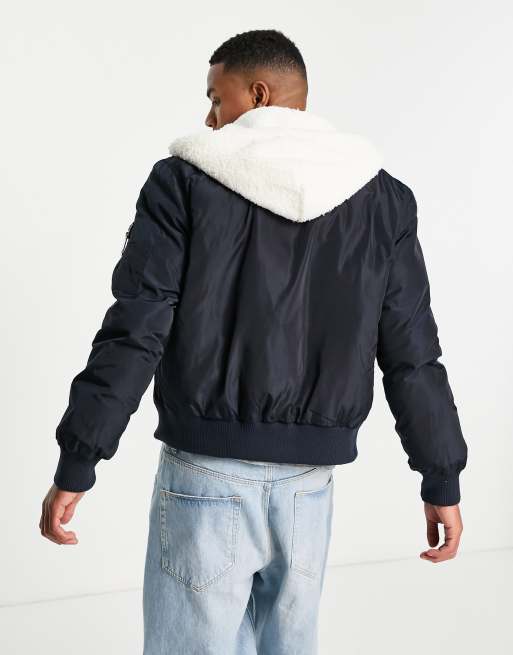 True Religion bomber jacket with sherpa hood ASOS