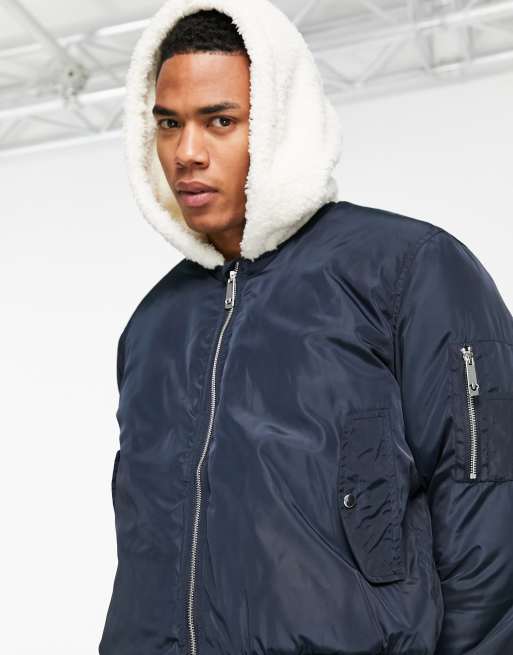 True Religion bomber jacket with sherpa hood ASOS