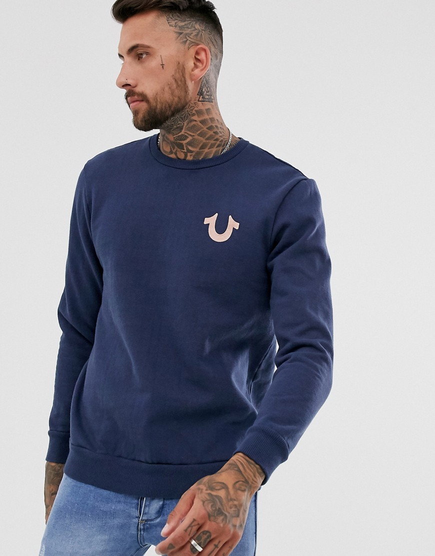 True Religion - Buddah - Sweater met metallic logo in marineblauw
