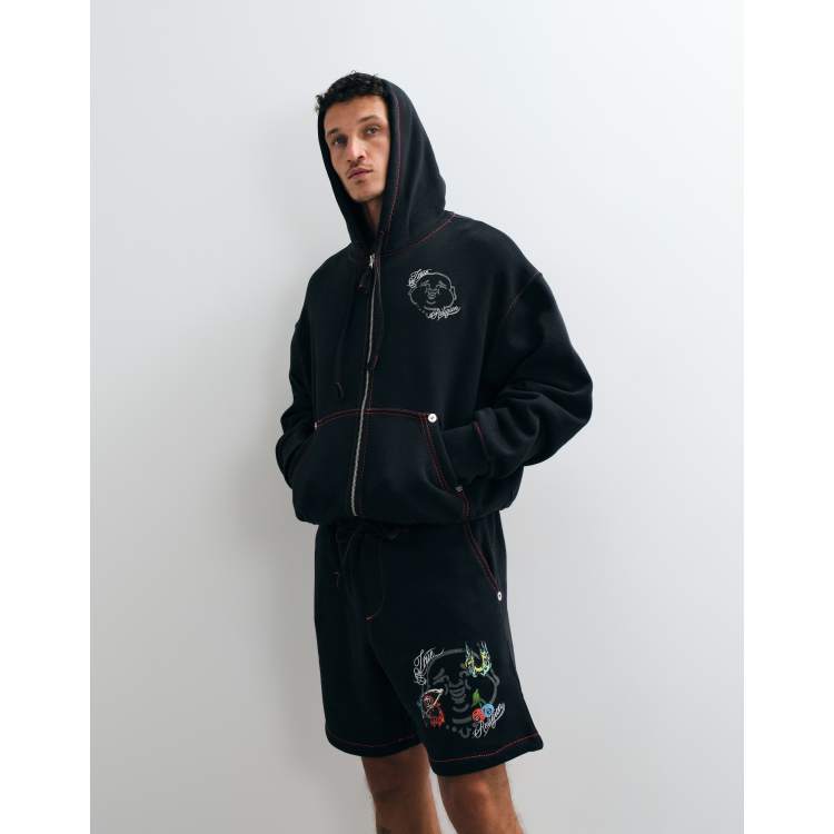 True Religion buddha face back print graphic boxy fit zip up
