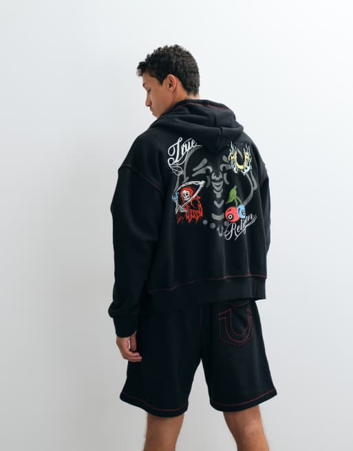 True Religion buddha face back print graphic boxy fit zip up hoodie co-ord in black, 5 of 5